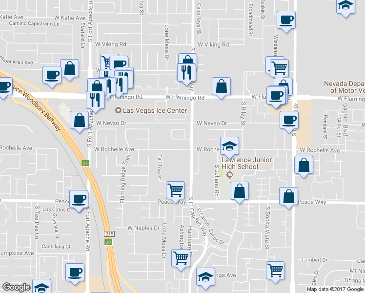 map of restaurants, bars, coffee shops, grocery stores, and more near 9022 West Rochelle Avenue in Las Vegas