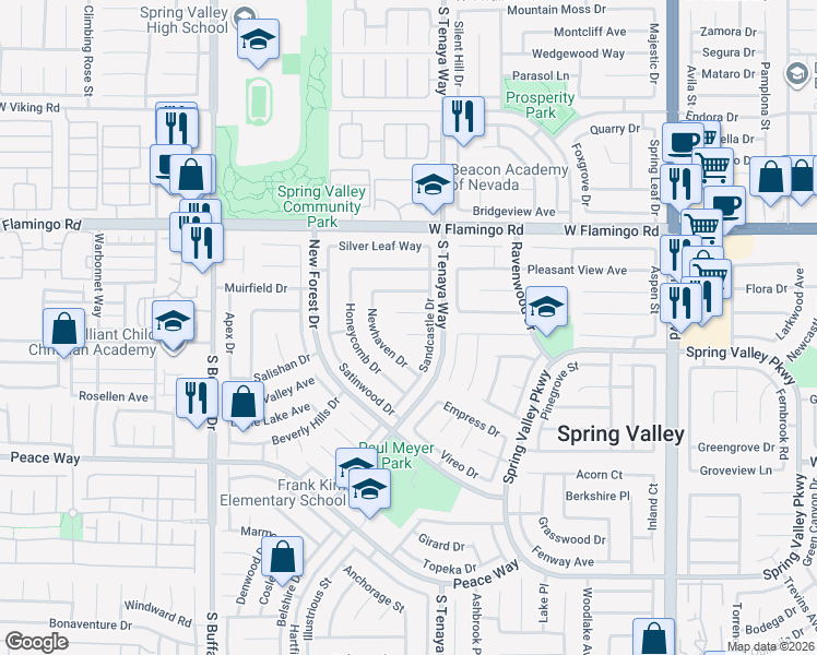 map of restaurants, bars, coffee shops, grocery stores, and more near 7412 Nectar Circle in Las Vegas
