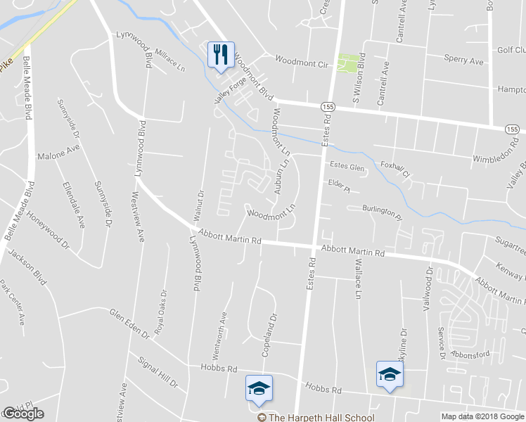 map of restaurants, bars, coffee shops, grocery stores, and more near 3803 Woodmont Lane in Nashville