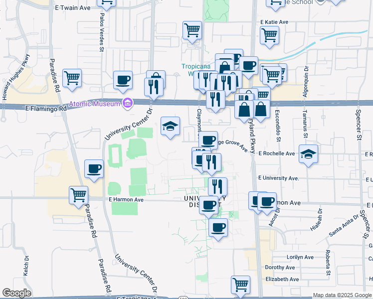 map of restaurants, bars, coffee shops, grocery stores, and more near 935 Cottage Grove Avenue in Las Vegas