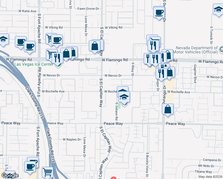 map of restaurants, bars, coffee shops, grocery stores, and more near 8932 West Rochelle Avenue in Las Vegas