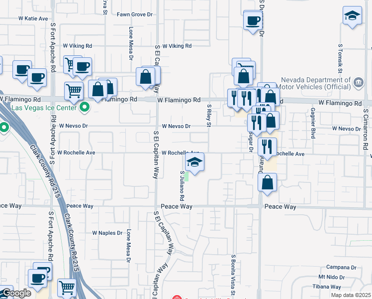 map of restaurants, bars, coffee shops, grocery stores, and more near 8884 West Rochelle Avenue in Las Vegas