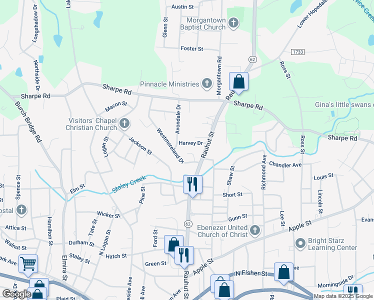 map of restaurants, bars, coffee shops, grocery stores, and more near 1141 Westmoreland Court in Burlington