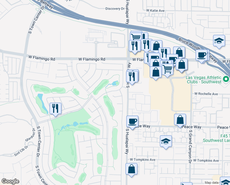 map of restaurants, bars, coffee shops, grocery stores, and more near 10257 Romantico Drive in Las Vegas