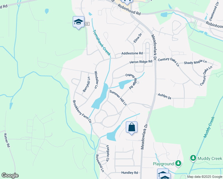 map of restaurants, bars, coffee shops, grocery stores, and more near 5543 Summer Hill Lane in Winston-Salem