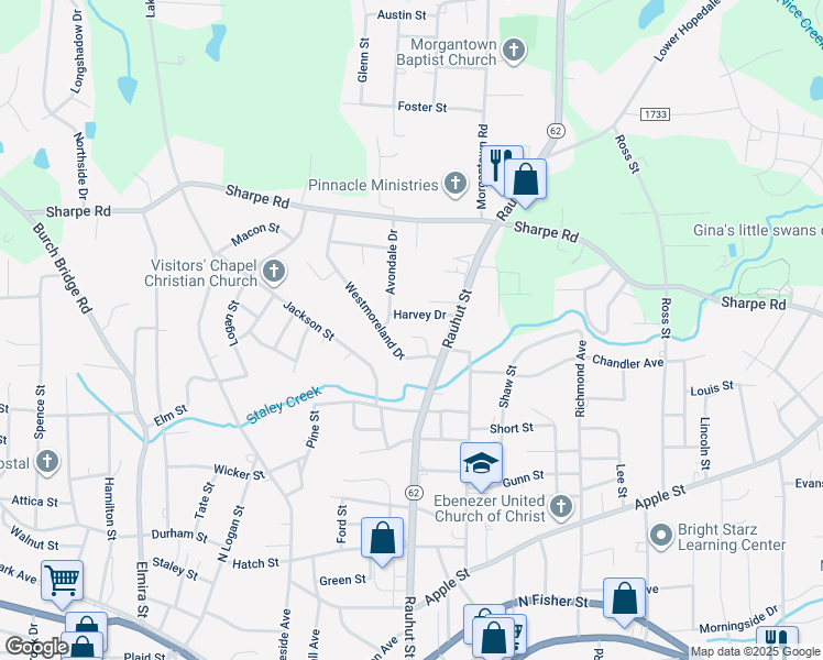map of restaurants, bars, coffee shops, grocery stores, and more near 1141 Westmoreland Court in Burlington
