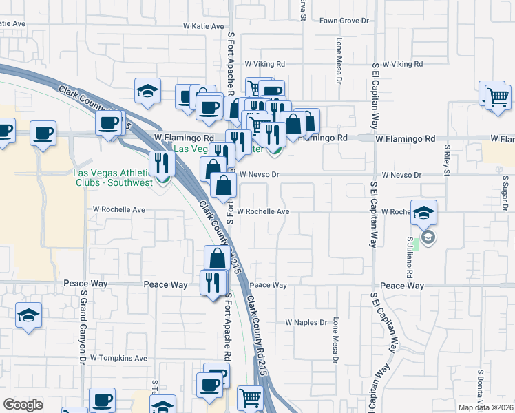 map of restaurants, bars, coffee shops, grocery stores, and more near 4290 Desert Heart Court in Las Vegas