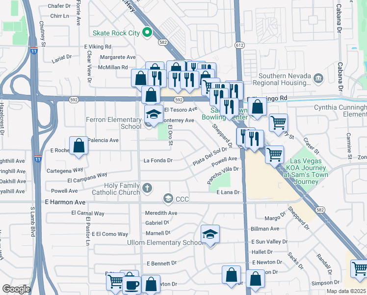 map of restaurants, bars, coffee shops, grocery stores, and more near 4300 Don Quixote Street in Las Vegas