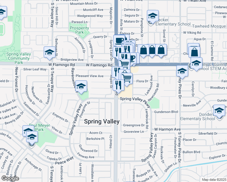 map of restaurants, bars, coffee shops, grocery stores, and more near 4276 Aspen Street in Las Vegas
