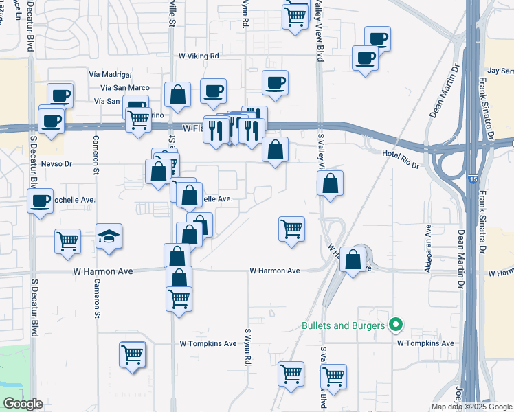 map of restaurants, bars, coffee shops, grocery stores, and more near 19 Complex Drive in Las Vegas