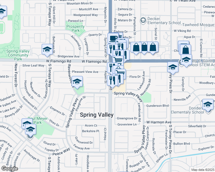 map of restaurants, bars, coffee shops, grocery stores, and more near 4276 Aspen Street in Las Vegas