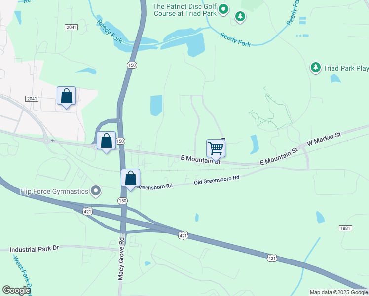 map of restaurants, bars, coffee shops, grocery stores, and more near 1311 Stephenshire Court in Kernersville