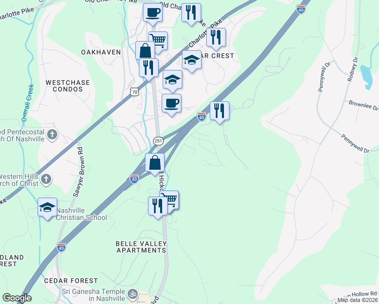 map of restaurants, bars, coffee shops, grocery stores, and more near 7305 Sonya Drive in Nashville