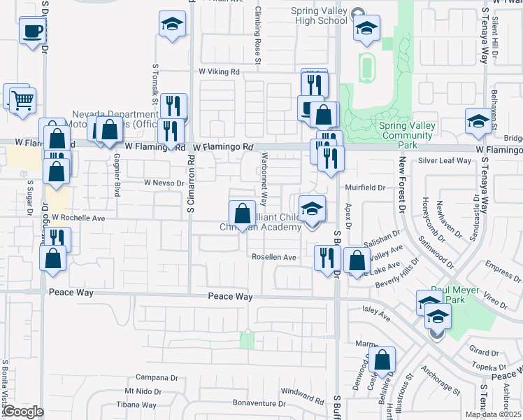 map of restaurants, bars, coffee shops, grocery stores, and more near 8014 Dorinda Avenue in Las Vegas