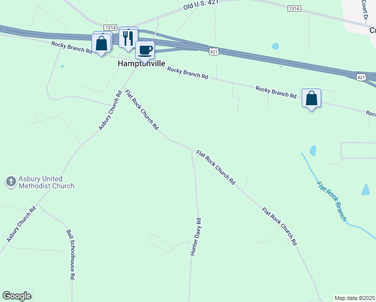 map of restaurants, bars, coffee shops, grocery stores, and more near 1617 Hunter Dairy Road in Hamptonville