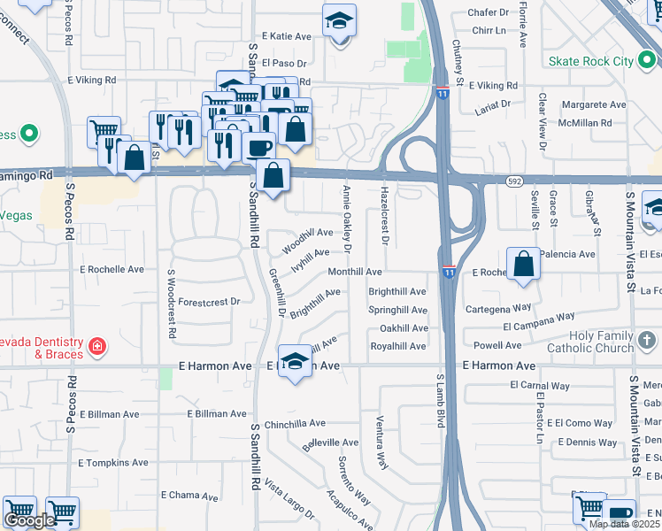 map of restaurants, bars, coffee shops, grocery stores, and more near 3960 Monthill Avenue in Las Vegas