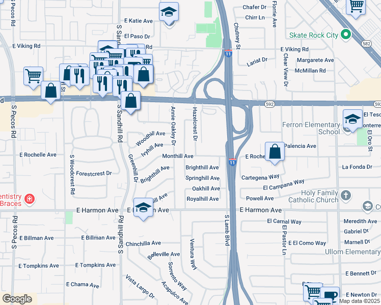 map of restaurants, bars, coffee shops, grocery stores, and more near 4062 Monthill Avenue in Las Vegas