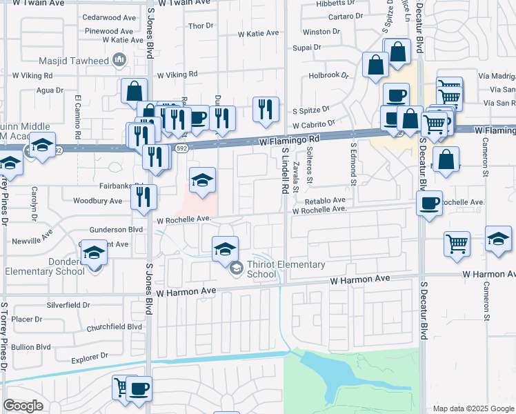 map of restaurants, bars, coffee shops, grocery stores, and more near 5576 West Rochelle Avenue in Las Vegas