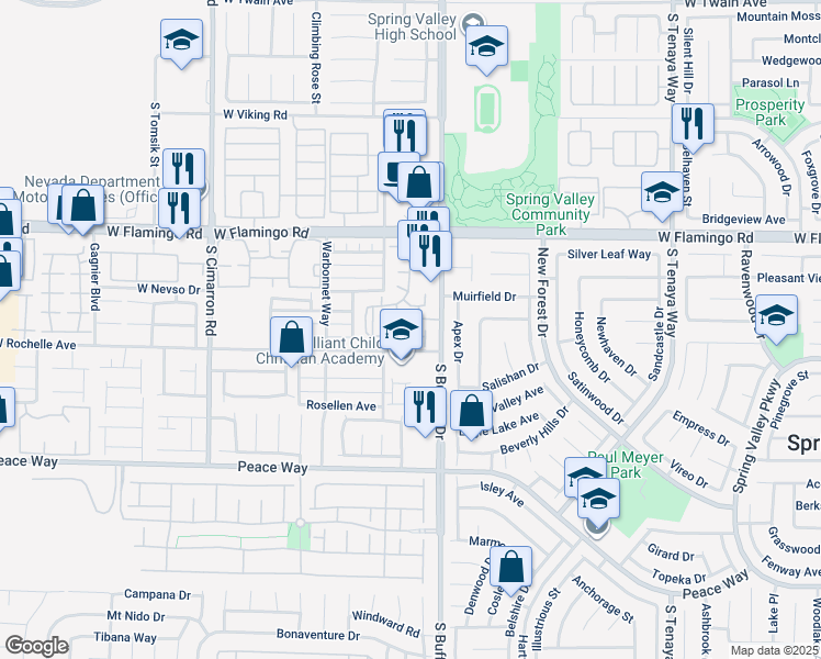 map of restaurants, bars, coffee shops, grocery stores, and more near 7885 West Flamingo Road in Las Vegas