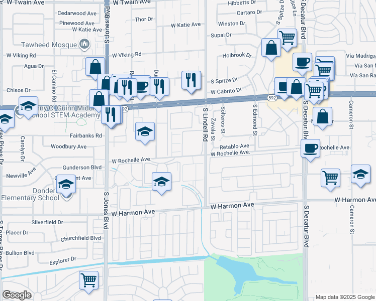 map of restaurants, bars, coffee shops, grocery stores, and more near 5576 West Rochelle Avenue in Las Vegas