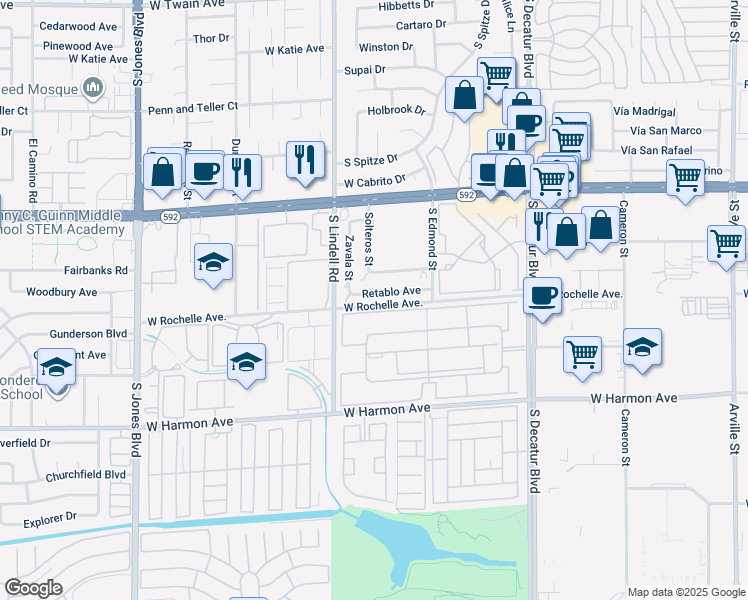 map of restaurants, bars, coffee shops, grocery stores, and more near 5332 River Glen Drive in Las Vegas