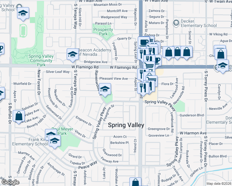map of restaurants, bars, coffee shops, grocery stores, and more near 7077 Westbrook Avenue in Las Vegas