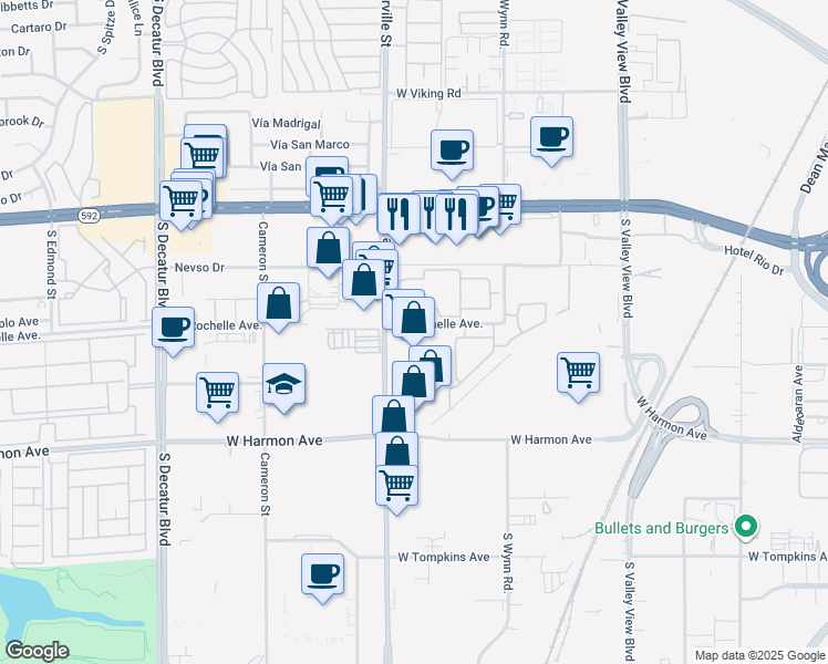 map of restaurants, bars, coffee shops, grocery stores, and more near 4350 Arville St in Las Vegas
