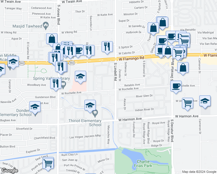 map of restaurants, bars, coffee shops, grocery stores, and more near 5576 West Rochelle Avenue in Las Vegas