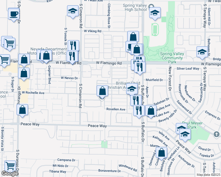 map of restaurants, bars, coffee shops, grocery stores, and more near 8022 West Rochelle Avenue in Las Vegas