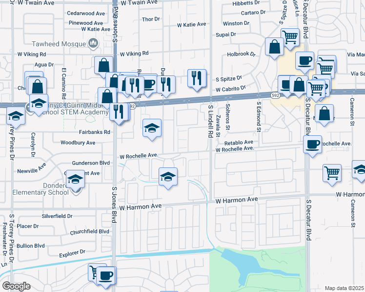 map of restaurants, bars, coffee shops, grocery stores, and more near 4274 Rollingstone Drive in Las Vegas