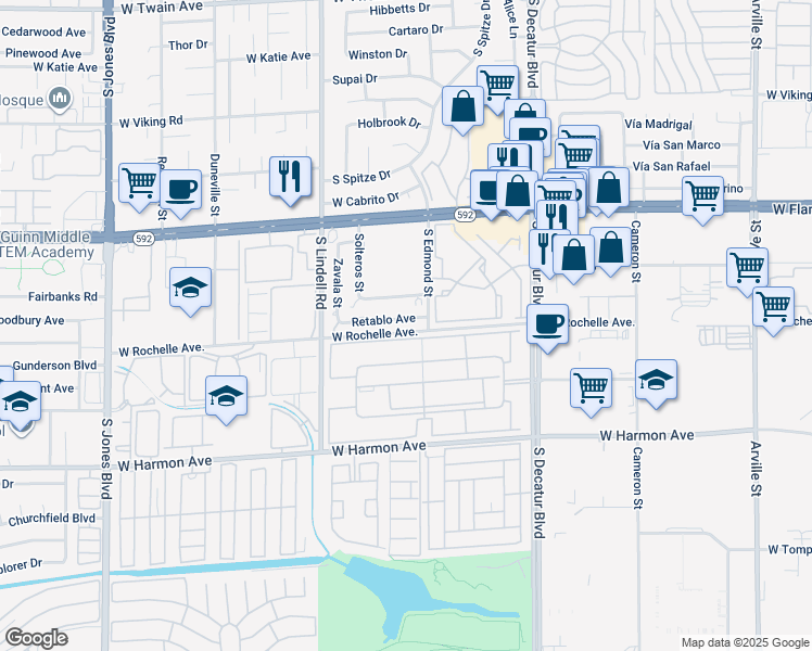 map of restaurants, bars, coffee shops, grocery stores, and more near 5242 River Glen Drive in Las Vegas