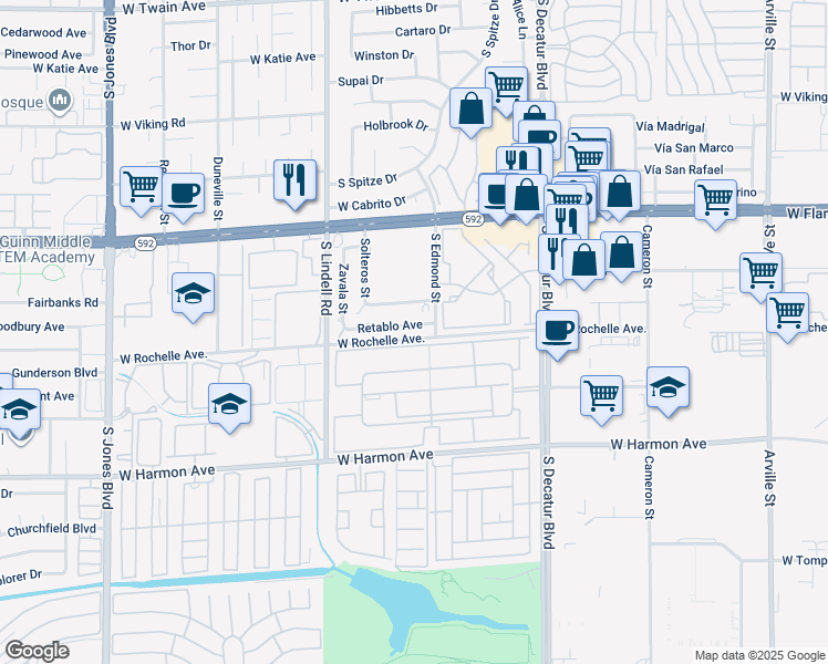 map of restaurants, bars, coffee shops, grocery stores, and more near 5242 River Glen Drive in Las Vegas