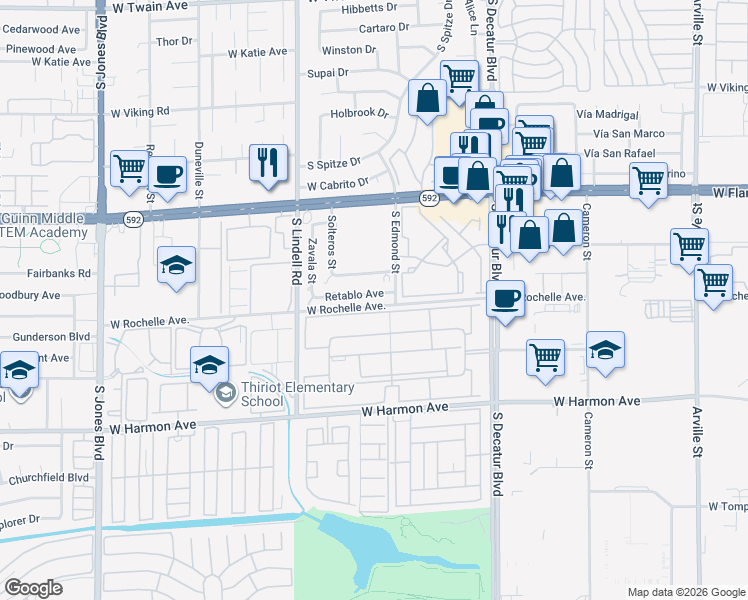 map of restaurants, bars, coffee shops, grocery stores, and more near 5242 River Glen Drive in Las Vegas