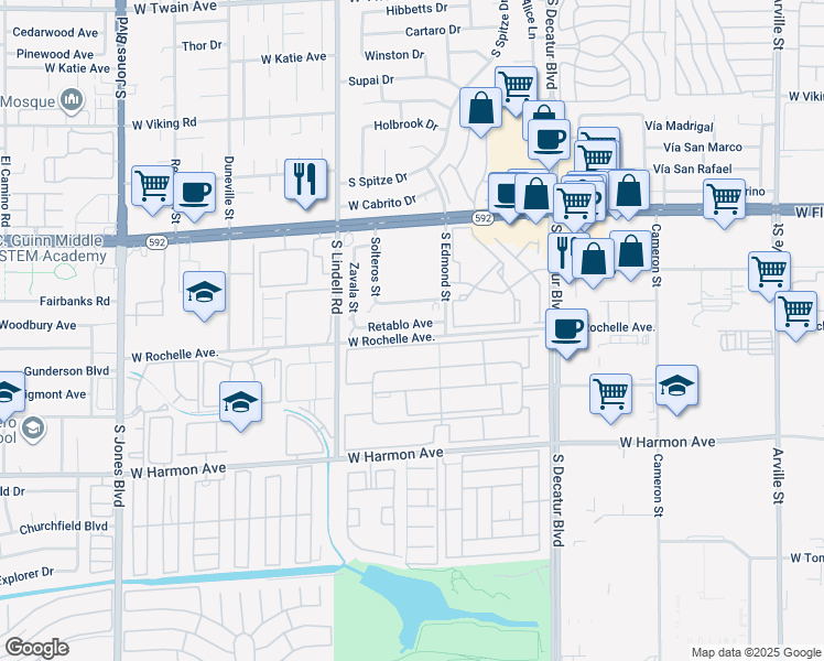map of restaurants, bars, coffee shops, grocery stores, and more near 5242 River Glen Drive in Las Vegas