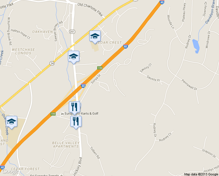 map of restaurants, bars, coffee shops, grocery stores, and more near 171 Stonecrest Drive in Nashville