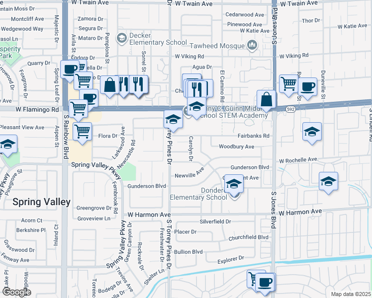 map of restaurants, bars, coffee shops, grocery stores, and more near 6458 Creston Avenue in Las Vegas