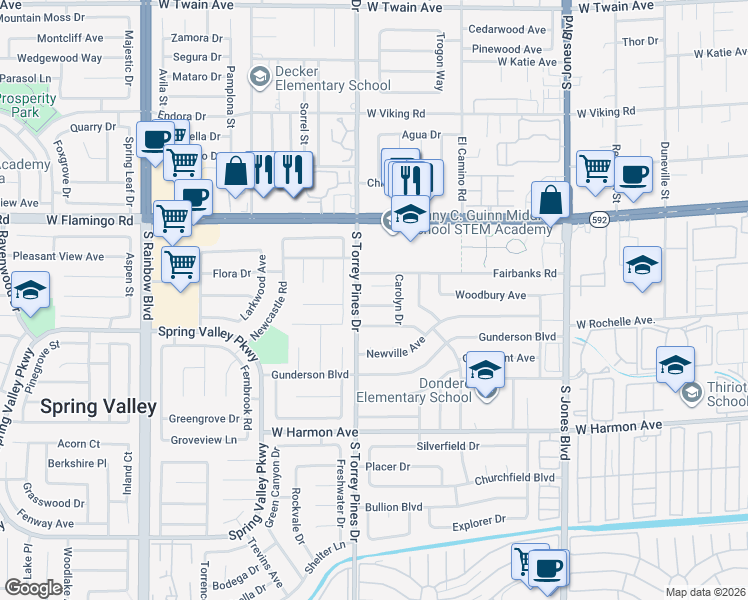 map of restaurants, bars, coffee shops, grocery stores, and more near in Las Vegas