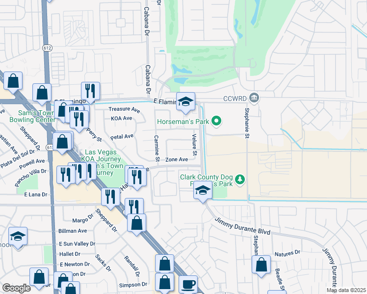 map of restaurants, bars, coffee shops, grocery stores, and more near 5502 Cinnamon Avenue in Las Vegas