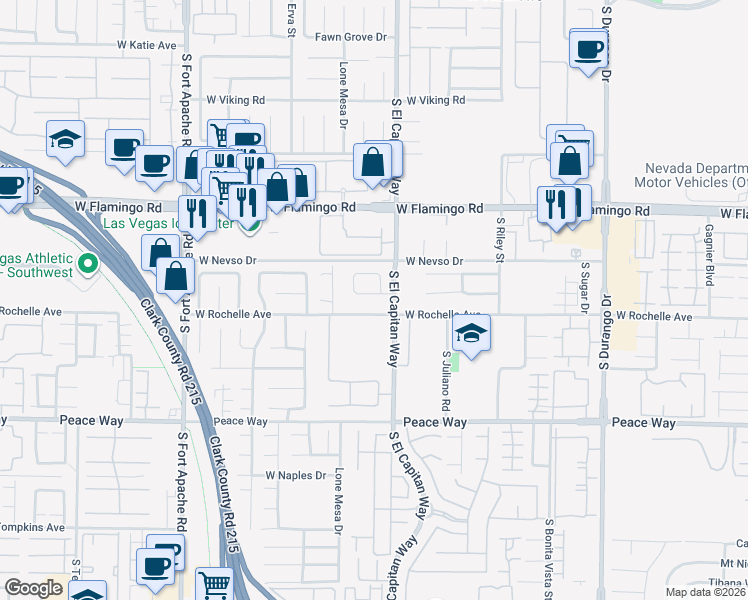 map of restaurants, bars, coffee shops, grocery stores, and more near 9022 West Rochelle Avenue in Las Vegas