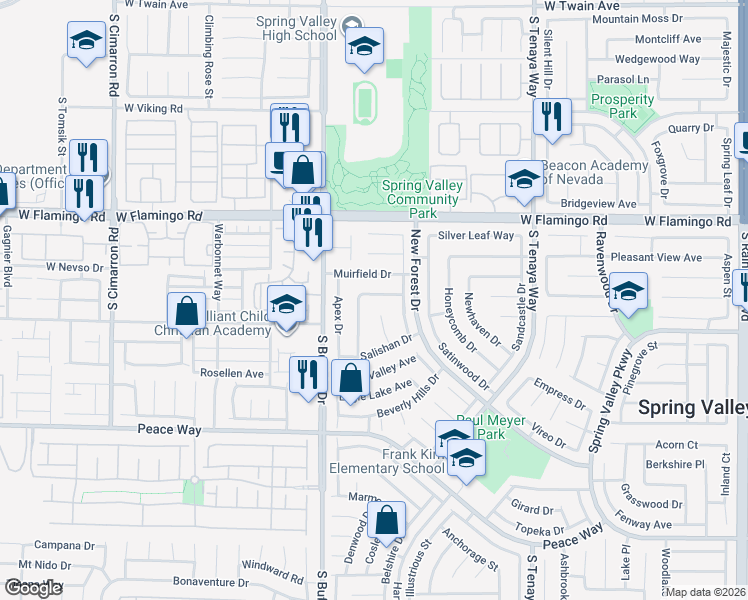 map of restaurants, bars, coffee shops, grocery stores, and more near 7691 Hernando Drive in Las Vegas