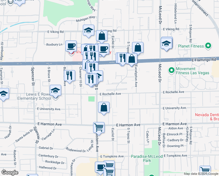 map of restaurants, bars, coffee shops, grocery stores, and more near 2482 Swan Lane in Las Vegas