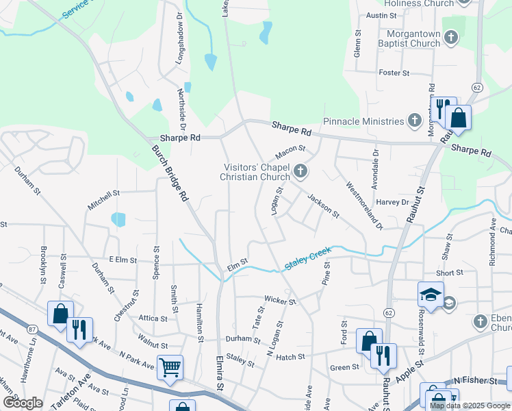map of restaurants, bars, coffee shops, grocery stores, and more near 801 Lakeside Avenue in Burlington