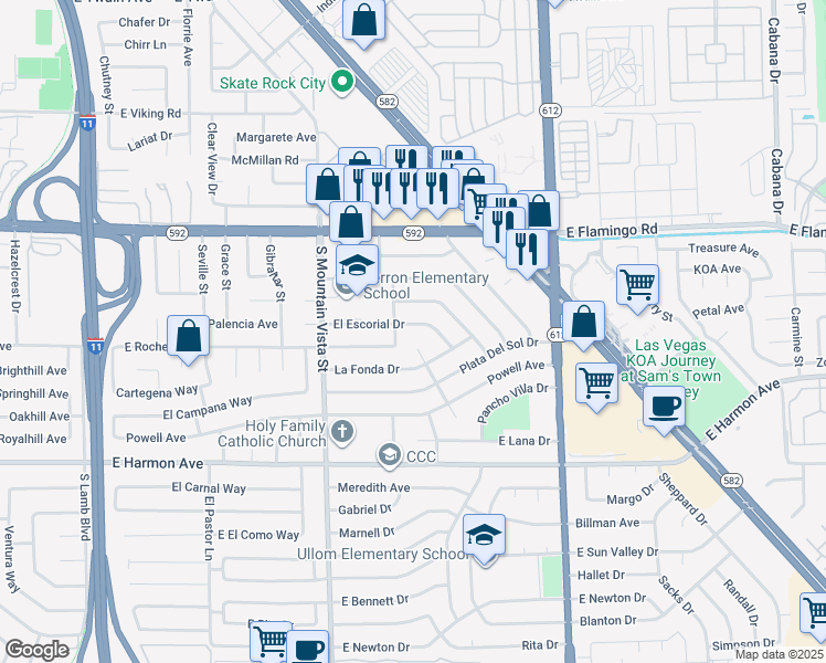 map of restaurants, bars, coffee shops, grocery stores, and more near 4777 El Escorial Drive in Las Vegas