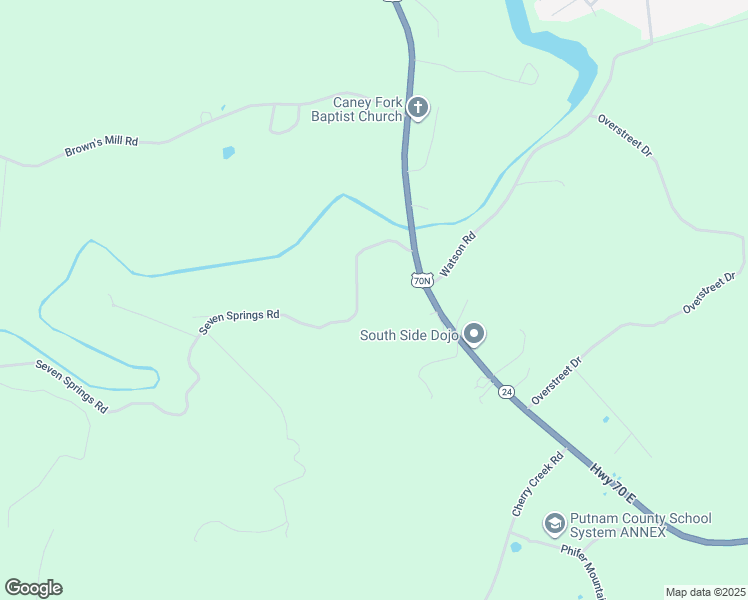 map of restaurants, bars, coffee shops, grocery stores, and more near 3973 Seven Springs Road in Cookeville