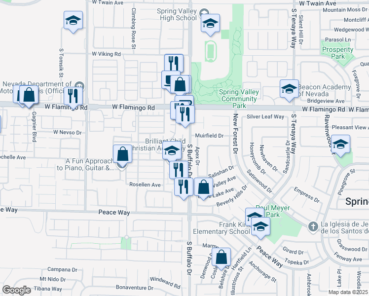 map of restaurants, bars, coffee shops, grocery stores, and more near 7885 West Flamingo Road in Las Vegas