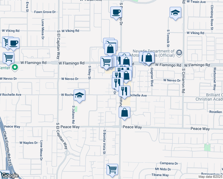 map of restaurants, bars, coffee shops, grocery stores, and more near 4235 Rimwood Court in Las Vegas