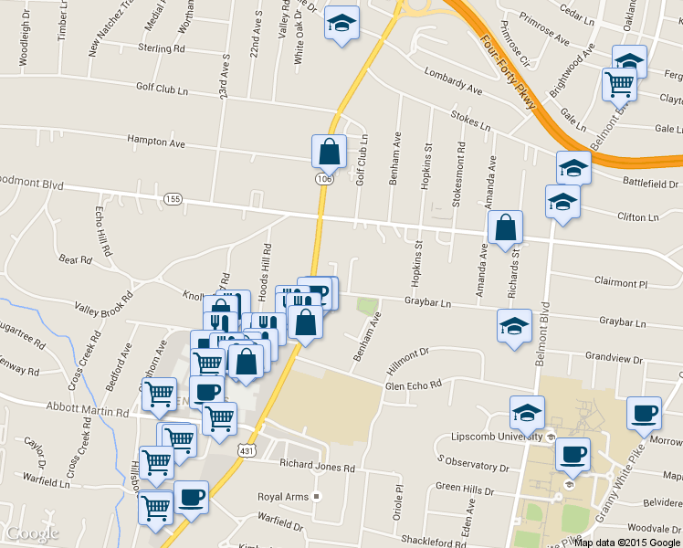 map of restaurants, bars, coffee shops, grocery stores, and more near 201 Channelkirk Lane in Nashville