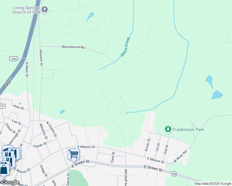 map of restaurants, bars, coffee shops, grocery stores, and more near 16 Thompson Pond Road in Franklinton