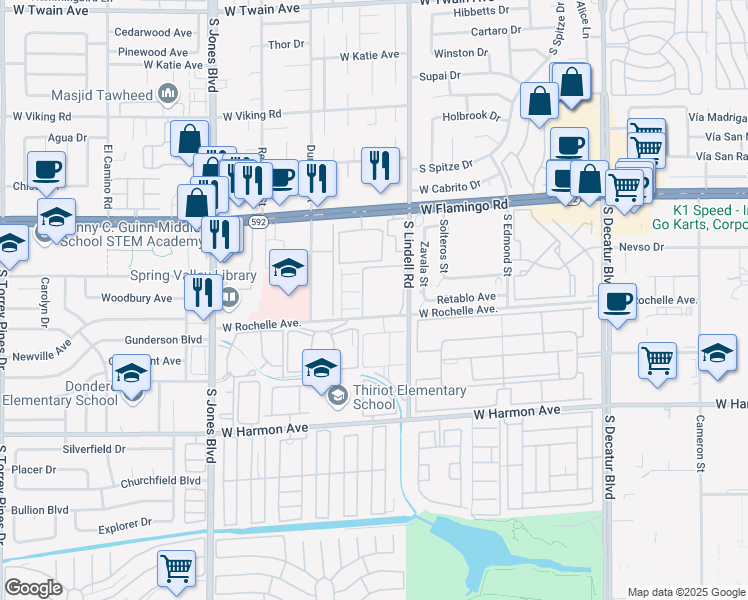 map of restaurants, bars, coffee shops, grocery stores, and more near 5576 West Rochelle Avenue in Las Vegas