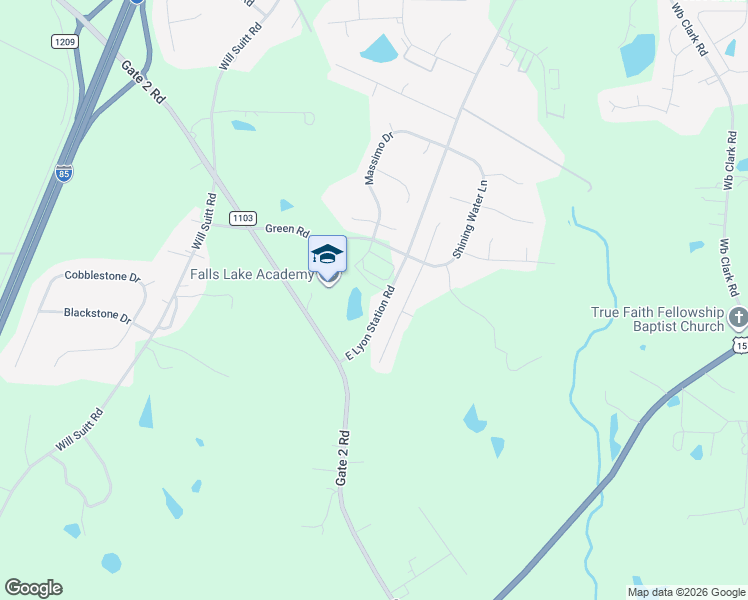 map of restaurants, bars, coffee shops, grocery stores, and more near 1697 East Lyon Station Road in Butner